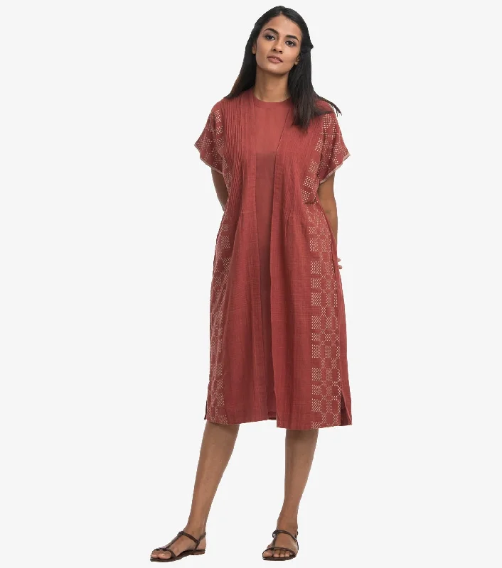 Red Khadi Cotton Cape Dress