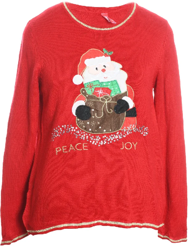 Santa Claus Design Red Embroidered Knit Christmas Jumper - M Velvet Chenille Corduroy Santa Claus Design Red Embroidered Knit Christmas Jumper - M Velvet Chenille Corduroy