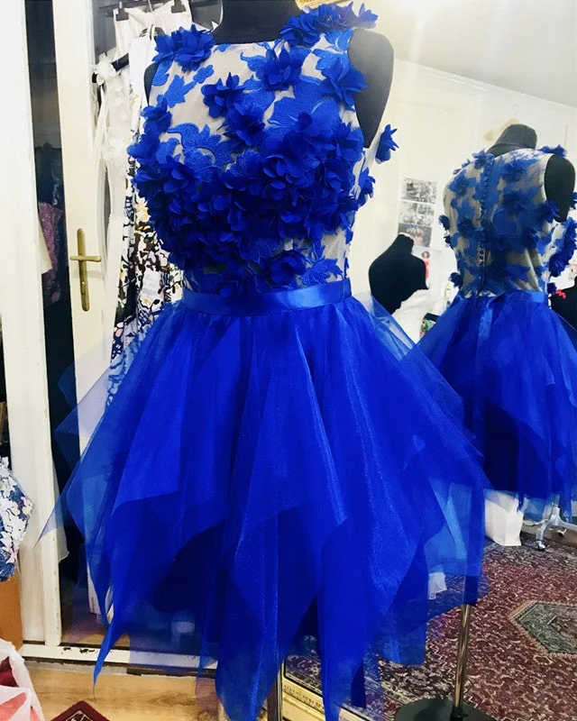 Short Organza Ruffles Prom Homecoming Dresses With 3D Lace Flowers