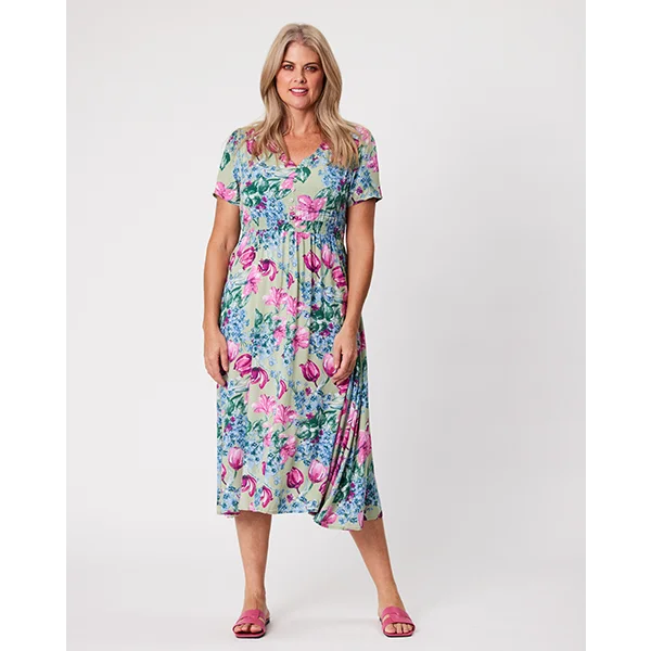 Teagan Shirred Dress Green