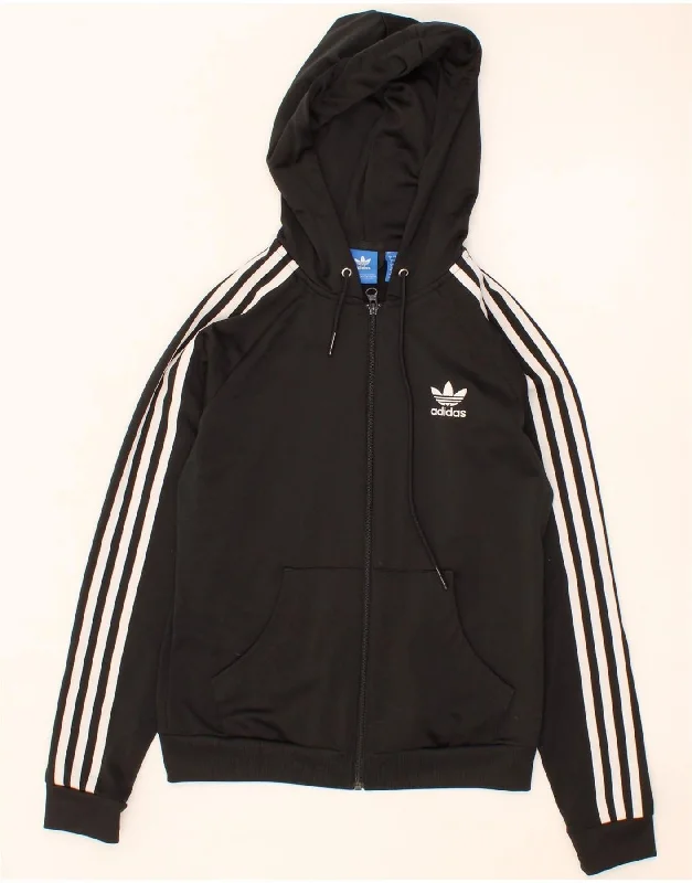 ADIDAS Womens Graphic Zip Hoodie Sweater UK 8 Small Black Polyester Hoodie with Earth Tones Natural Calm ADIDAS Womens Graphic Zip Hoodie Sweater UK 8 Small Black Polyester Hoodie with Earth Tones Natural Calm